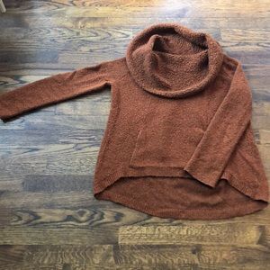 Anthropologie cowl-neck rust boucle sweater.
